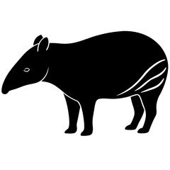 Cute Silhouette Tapir Line Art Black Vector Carton Illustration