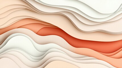Obraz premium Abstract Waves Modern Papercut Style Background Digital Art Neutral Tones Curvy Lines