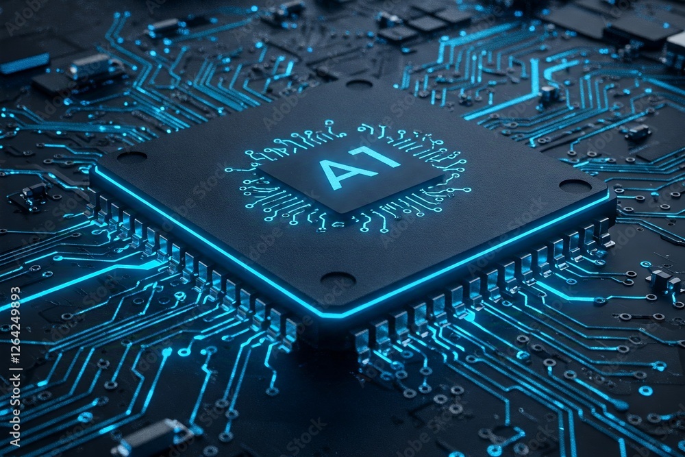 Aufkleber close-up of a black microprocessor labeled 