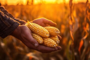 Golden corn harvest in a vibrant field at sunset capturing the essence of agriculture nature's bounty and farmers dedication