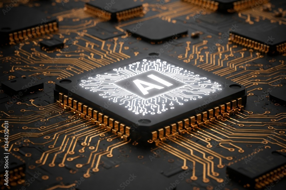 Poster close-up of a computer chip labeled 
