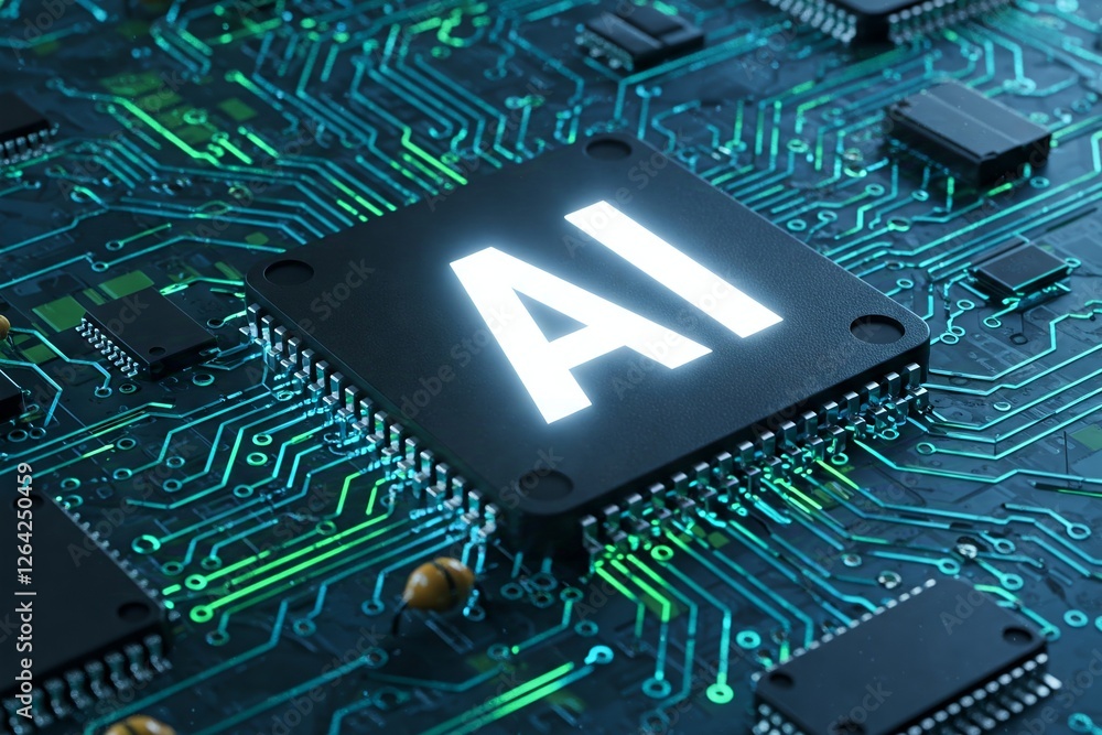 Poster close-up of a computer circuit board featuring a prominent 