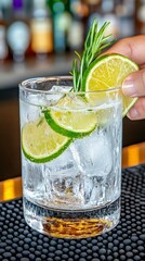 Refreshing Lime and Rosemary Cocktail in Rocks Glass