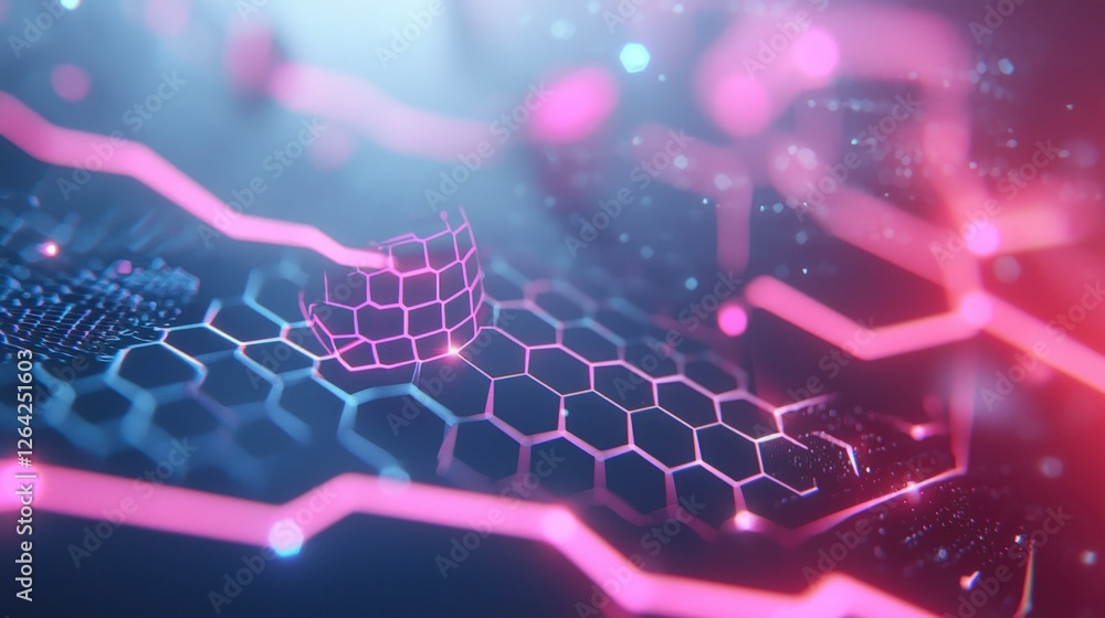 Aufkleber abstract neon hexagon network futuristic tech background