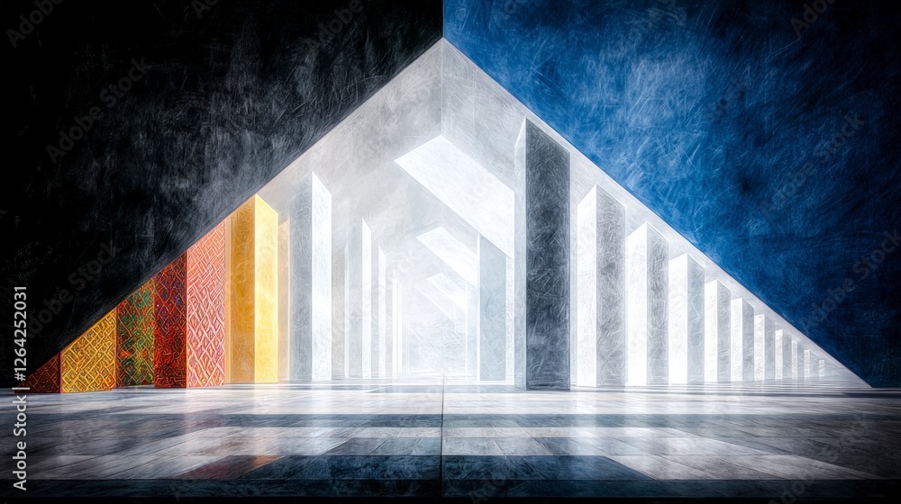 Poster abstract architecture geometric columns hallway patterned walls modern design interio