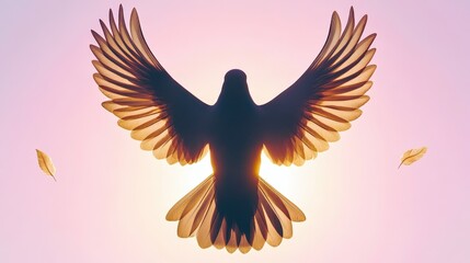 Obraz premium Majestic Bird Silhouette Against Vibrant Pink and Gold Sunset Sky with Wings Spread Wide