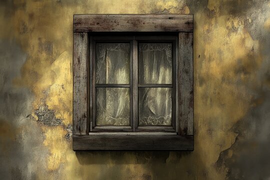 A rustic wooden window on a weathered wall - Powered by Adobe