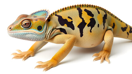 Naklejka premium Yellow blue lizard Panther chameleon isolated on white background