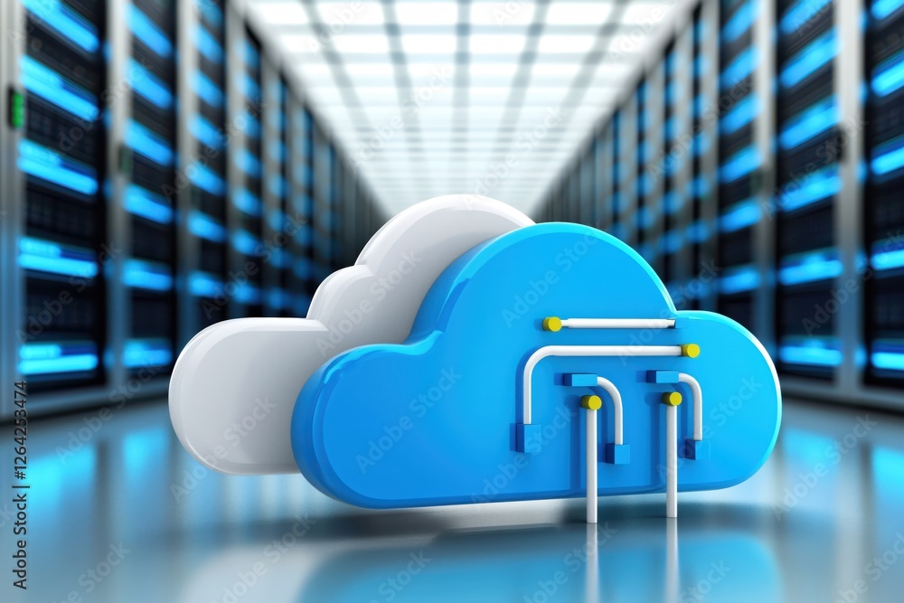 Aufkleber Cloud Computing Data Center Server Room with Blue and White Cloud Storage Technology