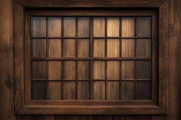 Intricate wooden window lattice displaying a warm glow background