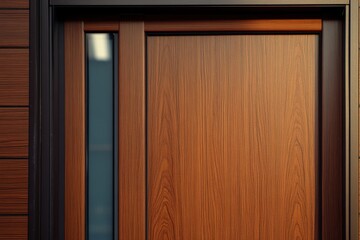 Elegant wooden door with a rectangular glass window panel