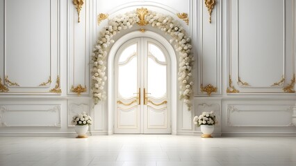 Room Door banner with empty space Without Text, White luxury background, holiday banner poster background for advertisement ads