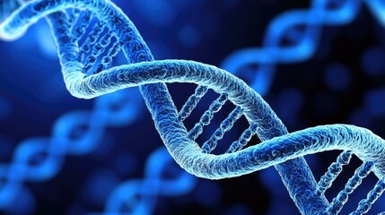 Close-up view of a DNA double helix structure illuminated against a dark background, symbolizing genetic research
