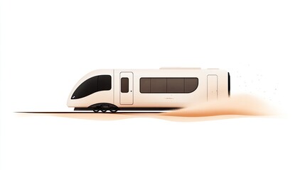 Sleek futuristic train speeding through a sandy landscape, showcasing advanced transportation technology