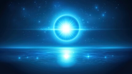 Obraz premium Stunning Full Moon Glowing Brightly Against Deep Blue Sky Over Calm Water Surface at Night