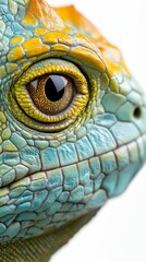 Naklejka premium Reptile Close-Up: Teal, Blue, and Yellow Scales
