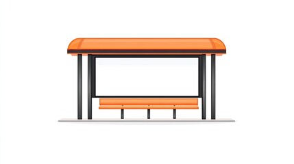 Modern bus stop design with orange roof and bench, set against a minimalist white background
