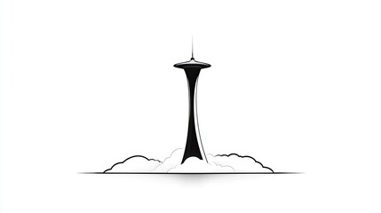 Abstract representation of a tower emerging from clouds, symbolizing innovation and progress