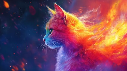 Chromatic feline aura, a vibrant exploration of color and animal essence