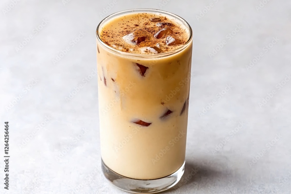 Aufkleber iced latte delight in glass with cinnamon spice and ice cubes on neutral background