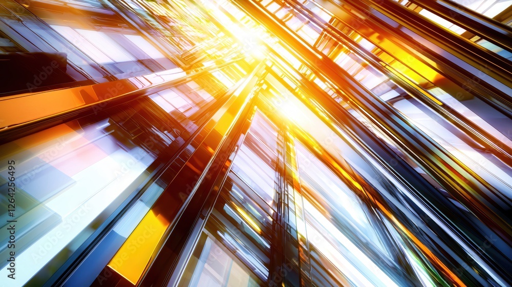 Aufkleber abstract architecture with glass and steel reflecting sunlight in a modern building design