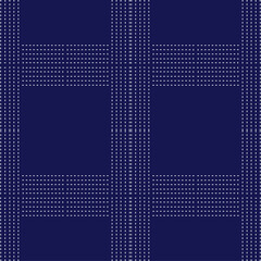 Obraz premium stitch Japanese Sashiko pattern embroidery abstract seamless geometric ornaments white stitch line artwork indigo blue background fashion design template decoration hand drawn printed needlework quilt