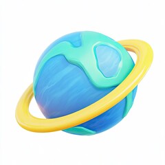Colorful cartoon planet with ring in space