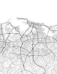 San Juan, Puerto Rico. Perfect for posters, printing, wallpaper, and home decor. Contains information on places of interest, roads, toll roads, rivers, mountains, parks, etc