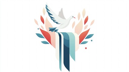 Obraz premium Dove Water Leaves Purity Peace Spiritual Renewal Illustration