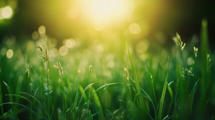 Obraz premium Sunlight Through Grass Blades in a Serene Natural Environment