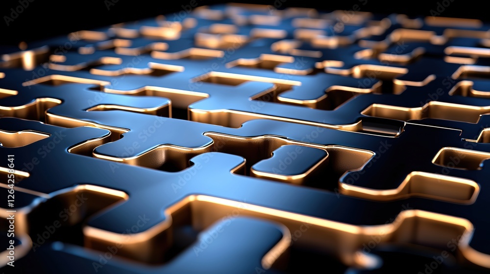 Poster Abstract metallic puzzle pattern with golden edges a sophisticated and modern design