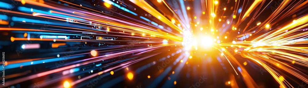 Poster Dynamic abstract light streaks with vibrant colors creating a futuristic and energetic feel