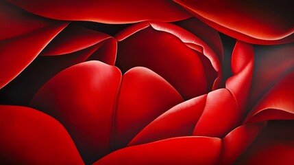 Fototapeta premium Close-up of vibrant red rose petals forming a beautiful, intricate pattern against a dark background