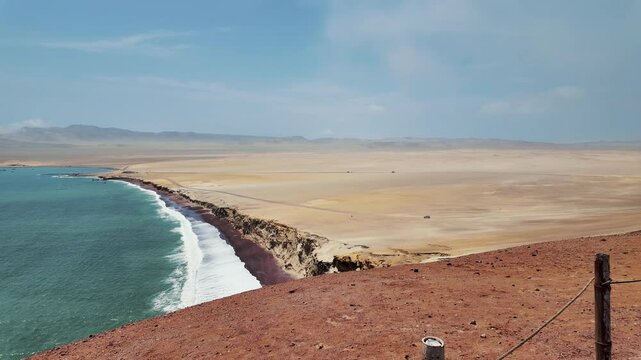 Panoramic view of the Paracas Peninsula and its beautiful beaches in Peru.