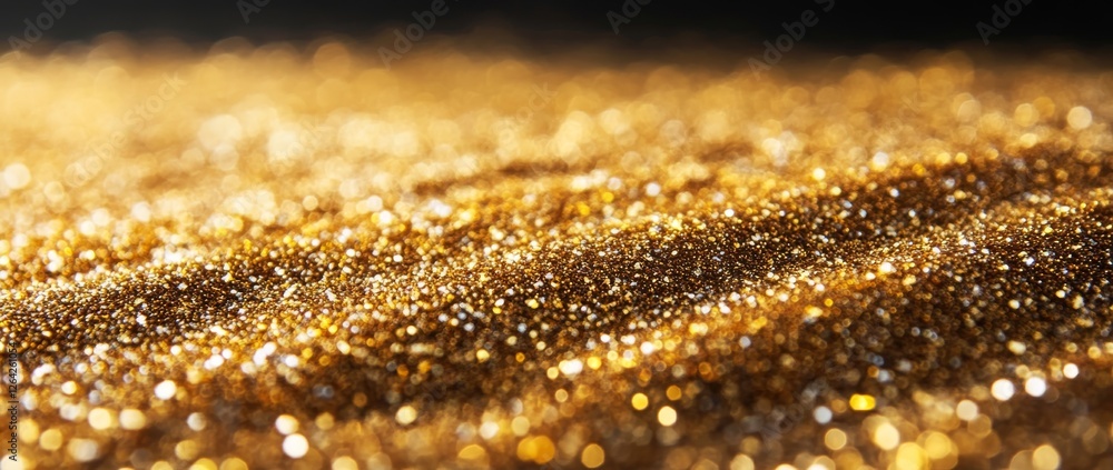 Poster golden glitter particles create a luxurious background with shimmering sand and sparkling dust for c