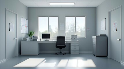 Modern Minimalist Office Workspace with Bright Sunlight