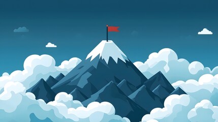 Climbing the Summit Mountain Landscape Digital Art Cloudy Sky Aerial View Achievement Concept