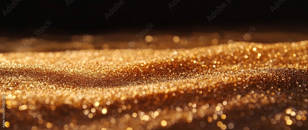 Poster golden glitter particles create a luxurious background with shimmering sand and sparkling dust for c