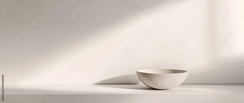 Poster highlighting a minimalist bowl against a soft white background with natural lighting and gentle shad