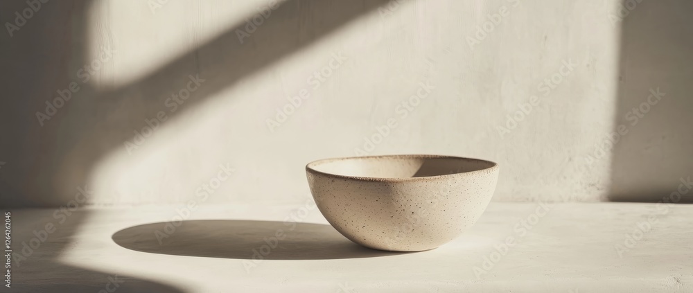 Poster highlighting a minimalist bowl against a soft white background with natural lighting and gentle shad