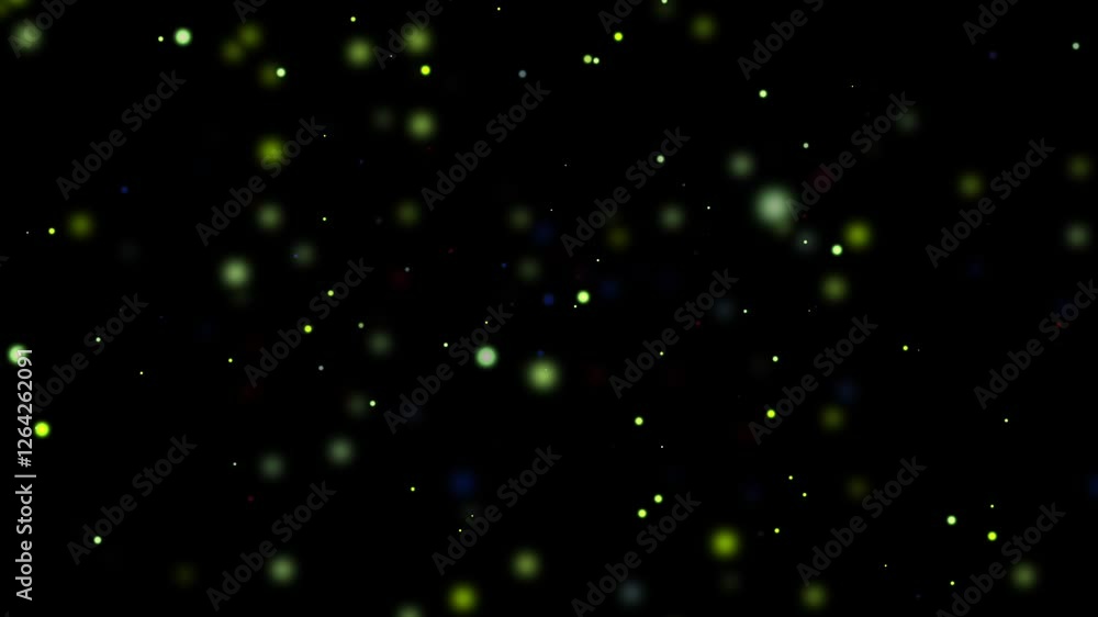 Poster floating light particles animation on a black background