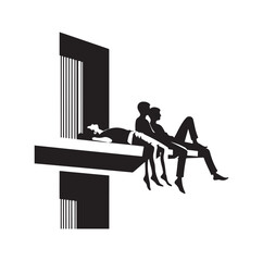People lying on the ledge of a wall  silhouette vector illustration