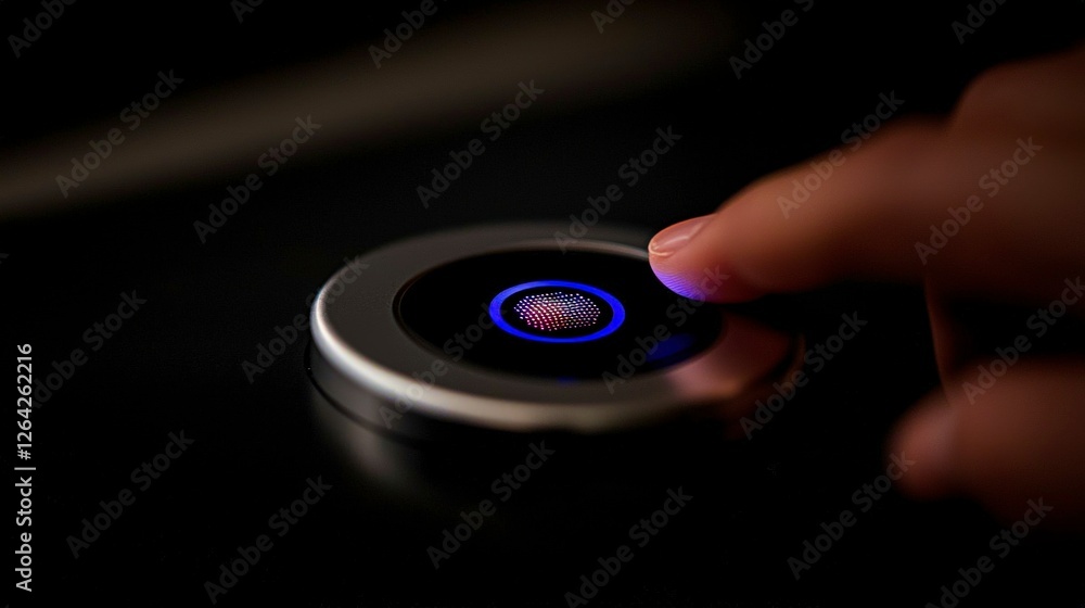 Poster fingerprint sensor biometric scan security technology digital access illuminated butto