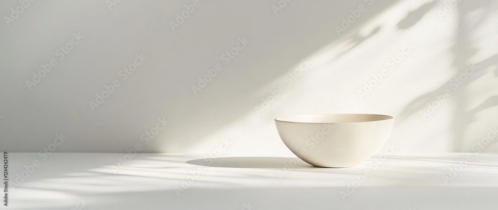 Poster highlighting a minimalist bowl against a soft white background with natural lighting and gentle shad