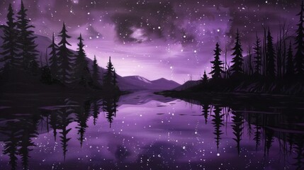 Fototapeta premium Mystical Purple Twilight Over Calm Water with Starry Reflection