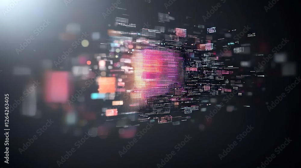 Poster abstract digital data stream futuristic tech background pixelated face