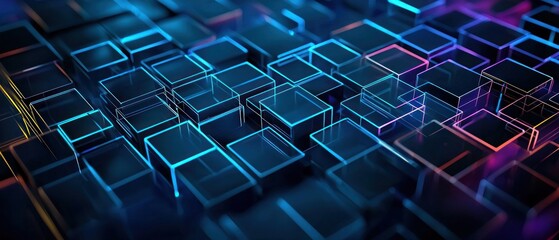 Glowing Blue Purple Cubes Abstract Digital Background