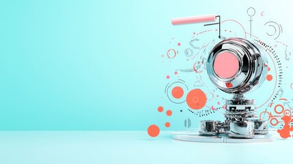 Futuristic Robot Painter  Chrome Art Bot  Pink Paint Roller  Modern Interior Design  Tech