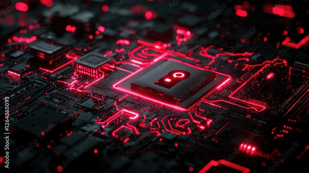Poster red illuminated circuit board showing digital security