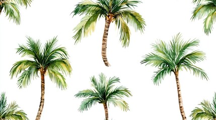 Watercolor Painting of Tropical Palm Trees on White Background